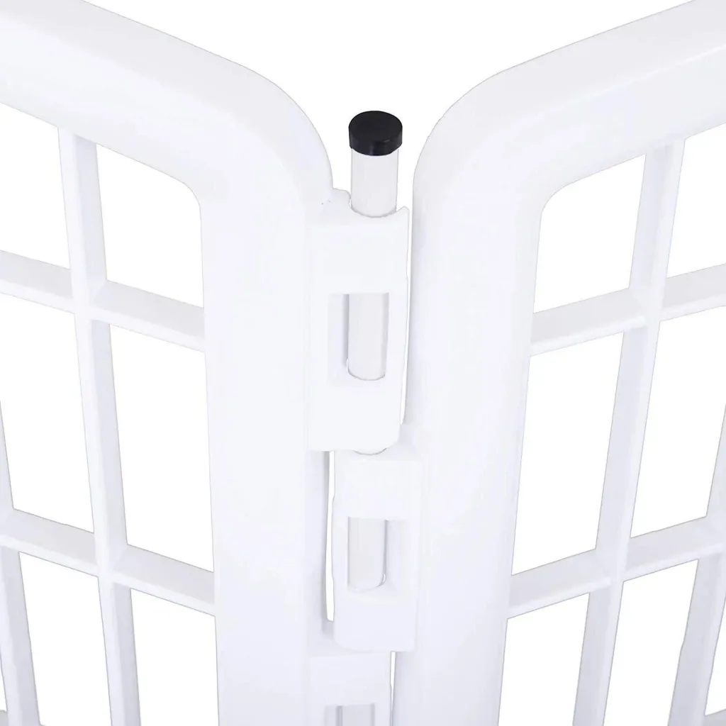 Welpengitter Freilaufgehege Laufstall für Haustiere mit Tür 6 Teile sechseckig PP-Kunststoff rostfrei Weiß Ø180 x H95 cm