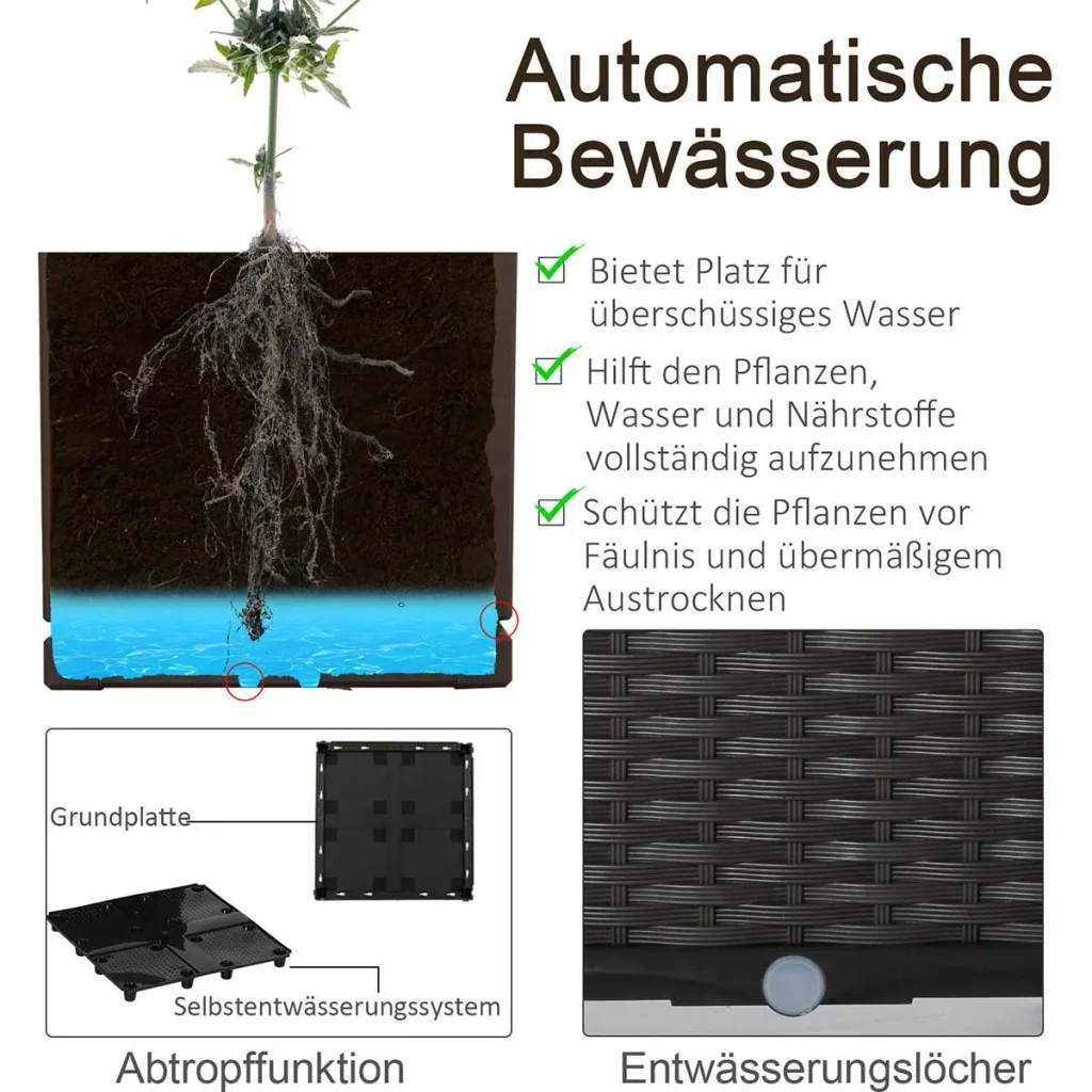 Hochbeet 4-teiliger Pflanzkasten mit Abflusslöchern Rattan-Look Blumenkasten DIY Braun 40 x 40 x 44 cm