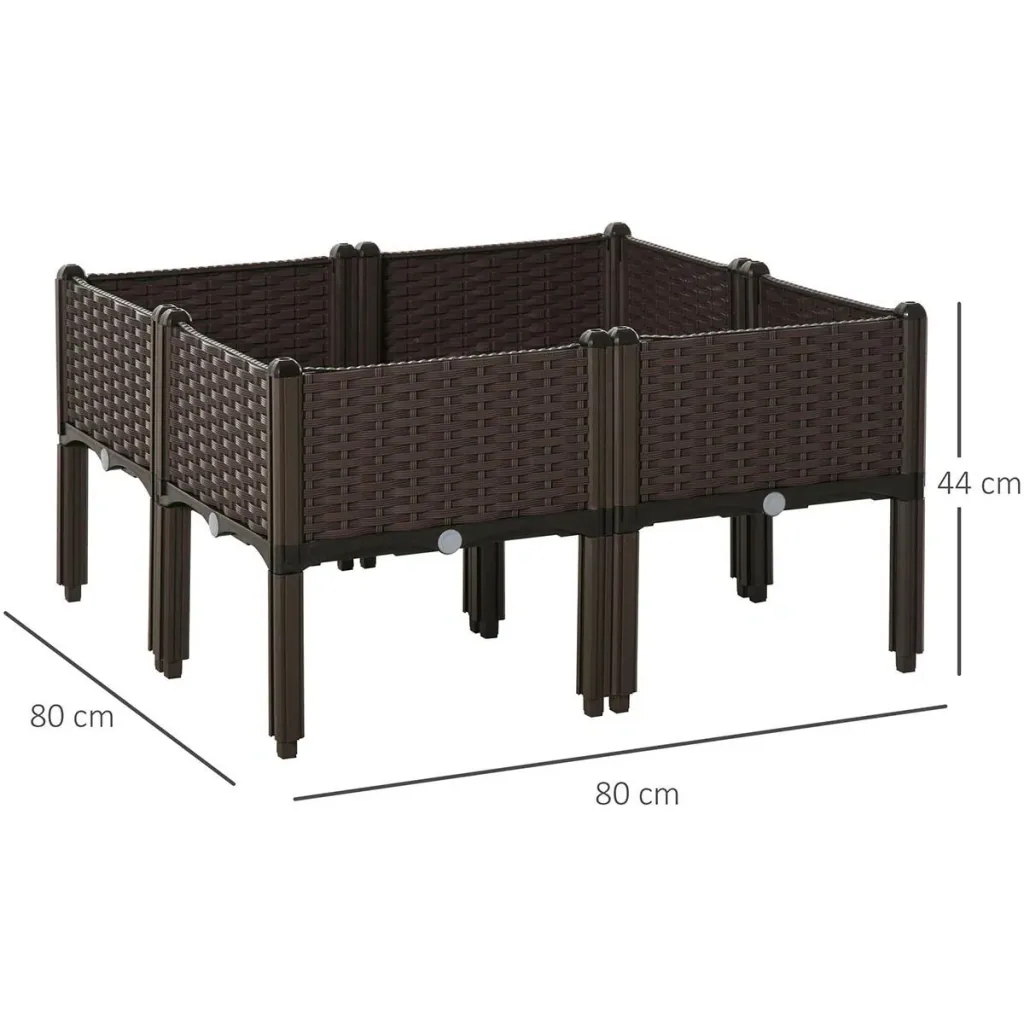 Hochbeet 4-teiliger Pflanzkasten mit Abflusslöchern Rattan-Look Blumenkasten DIY Braun 40 x 40 x 44 cm