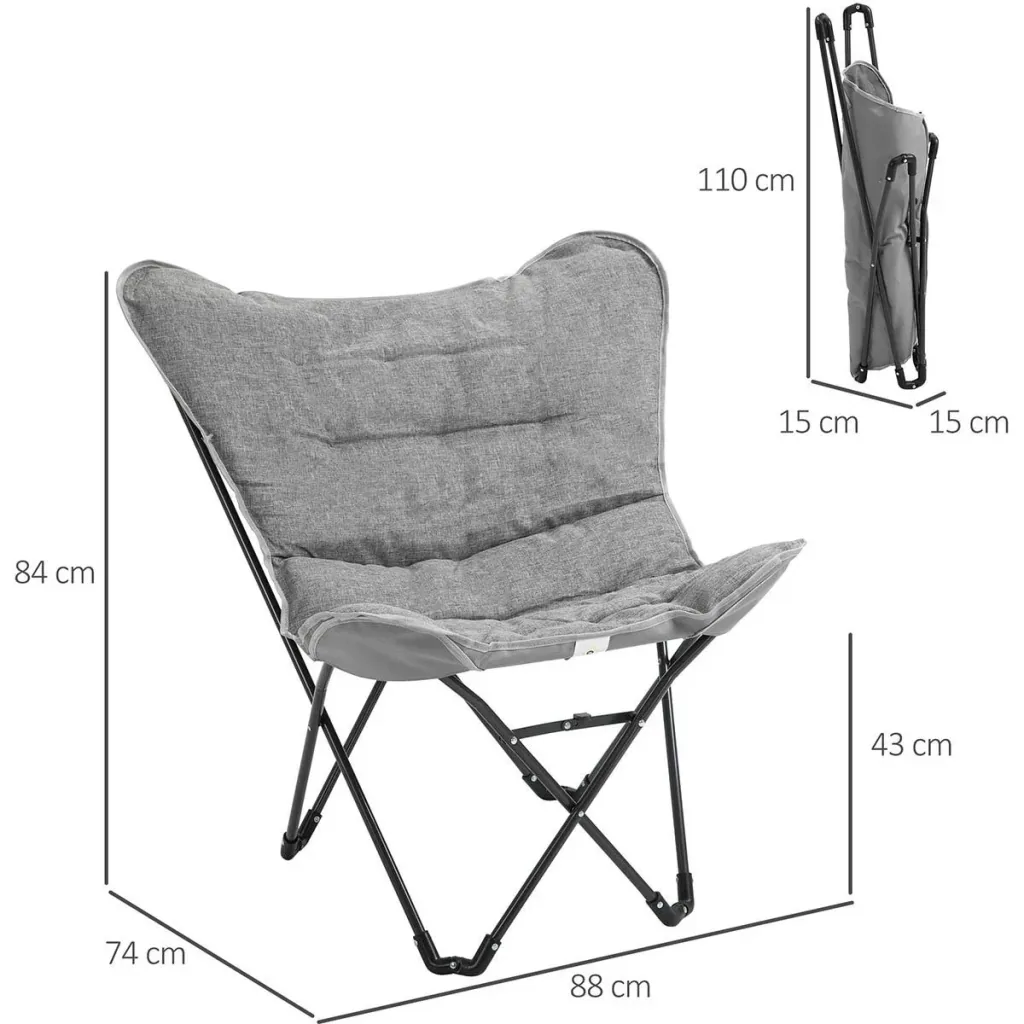 Klappbarer Campingstuhl - Stahl - Hellgrau - 88 x 74 x 84 cm