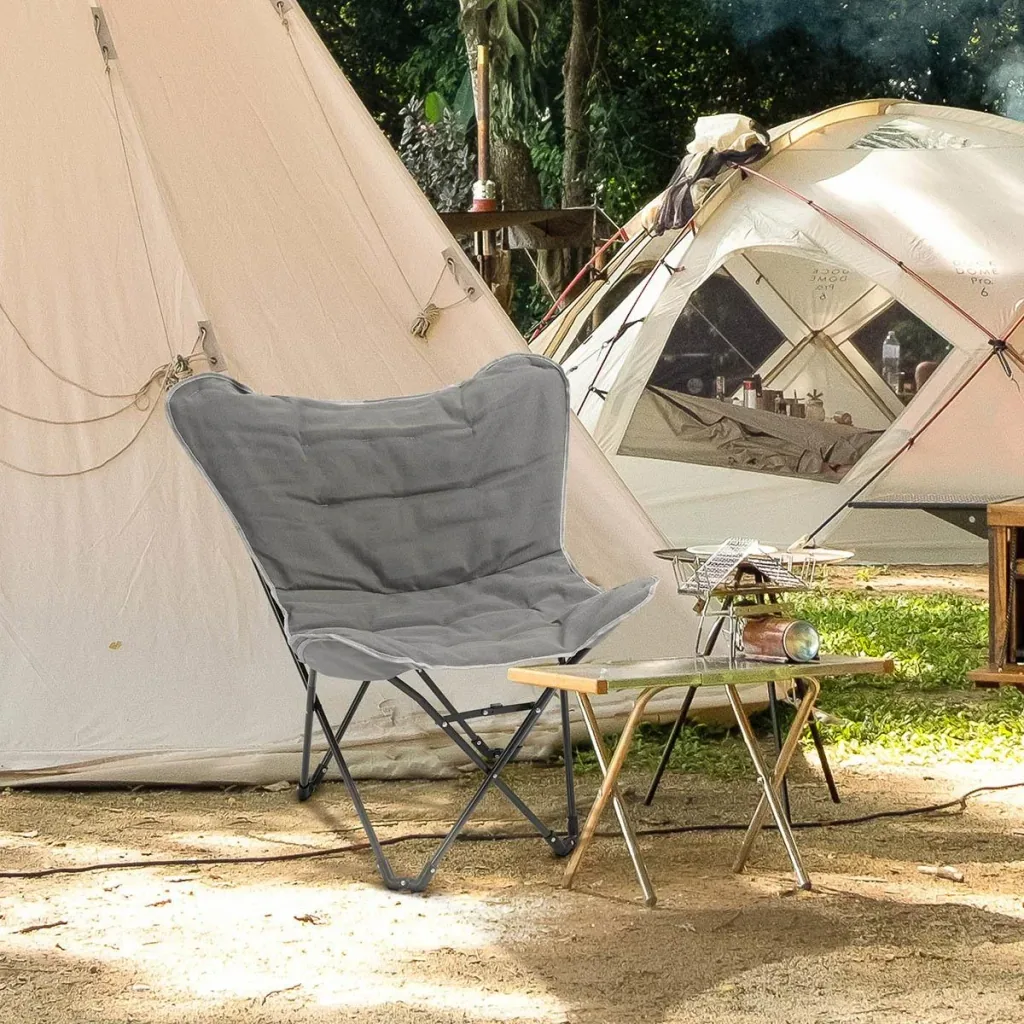 Klappbarer Campingstuhl - Stahl - Hellgrau - 88 x 74 x 84 cm