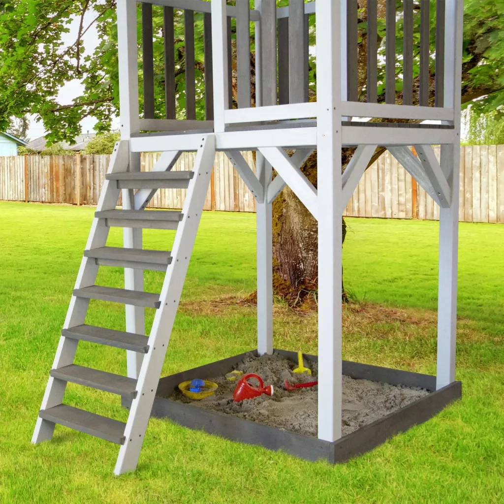 Beach Tower Spielturm mit Einzelschaukel - Graue Rutsche
