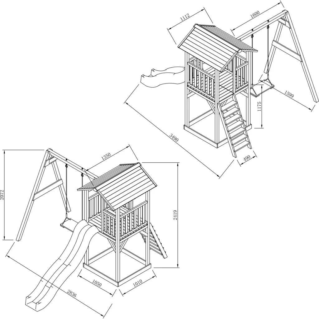 Beach Tower Spielturm mit Einzelschaukel - Graue Rutsche