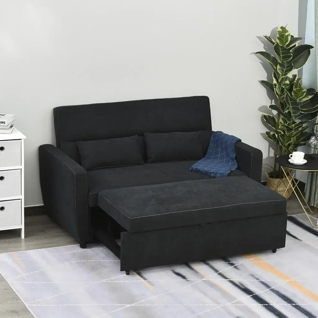 Schlafsofa, Klappsofa, 2-Sitzer Stoffsofa, Verstellbarer Winkel, Dunkelgrau, 148 x 82 x 89 cm