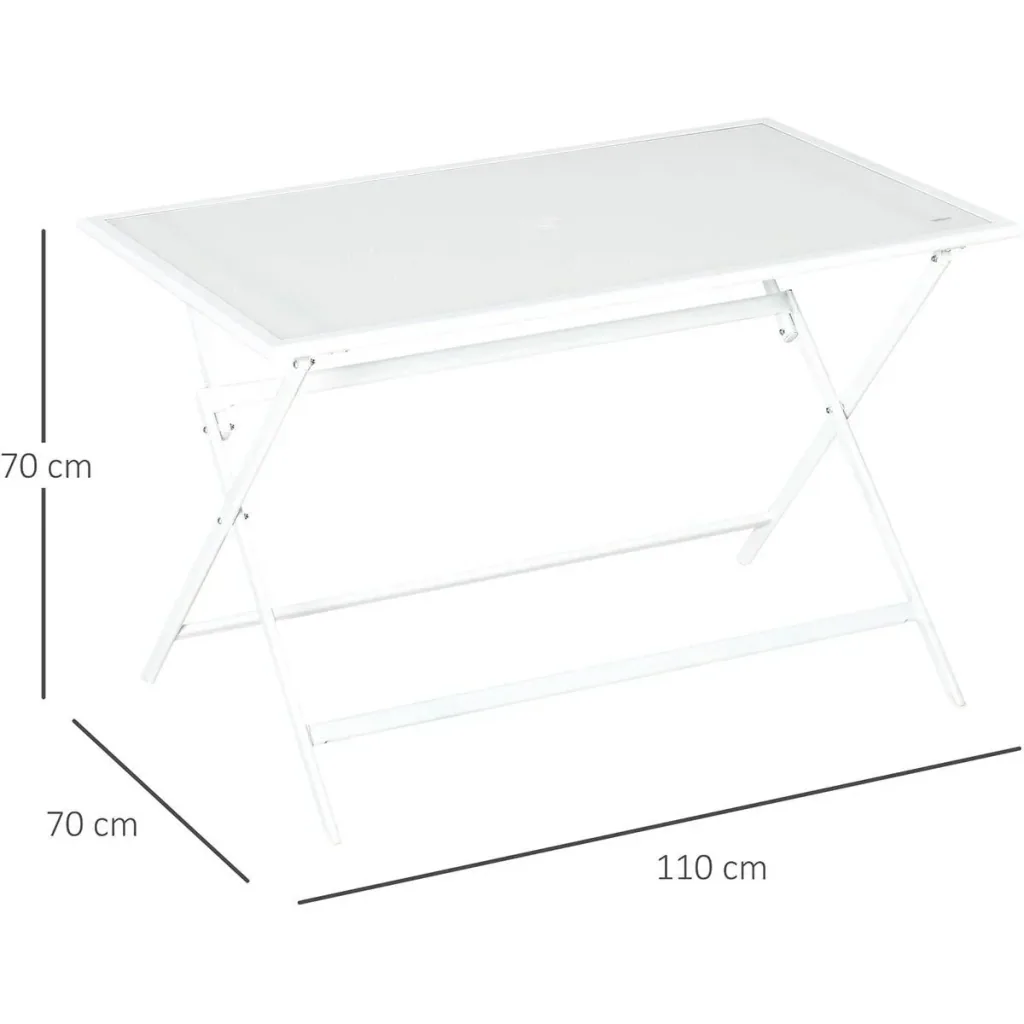 Gartentisch - Weiß - Metall/Glas - 110 x 70 x 70 cm