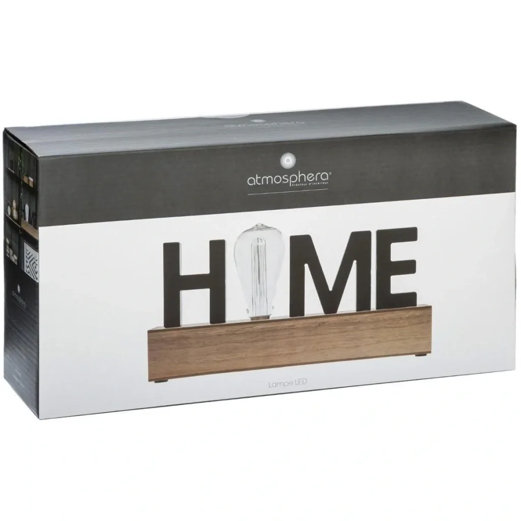 Lampe mit HOME Text - 34 cm - Holz