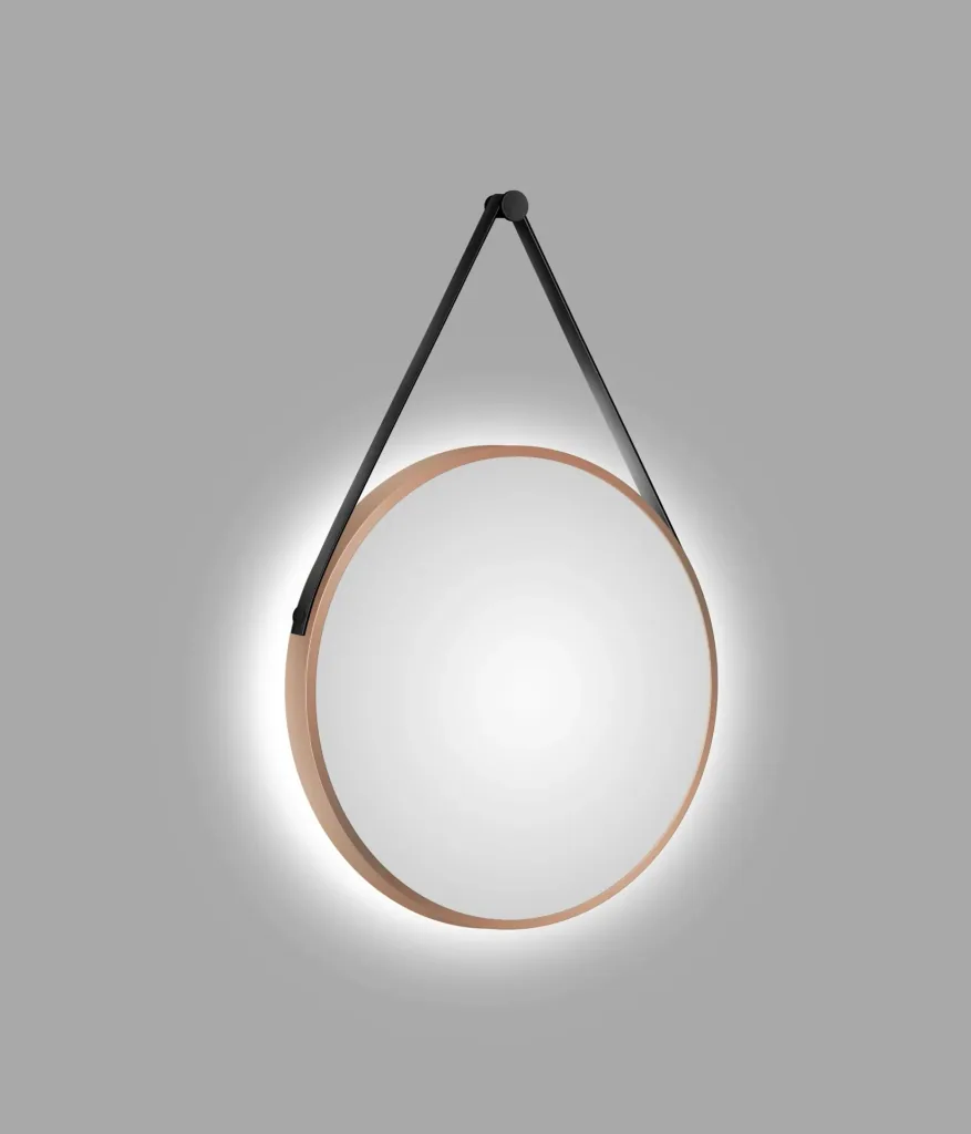 Dekorativer runder Wandspiegel mit indirekter LED Beleuchtung in kupfer matt Ø 50 cm