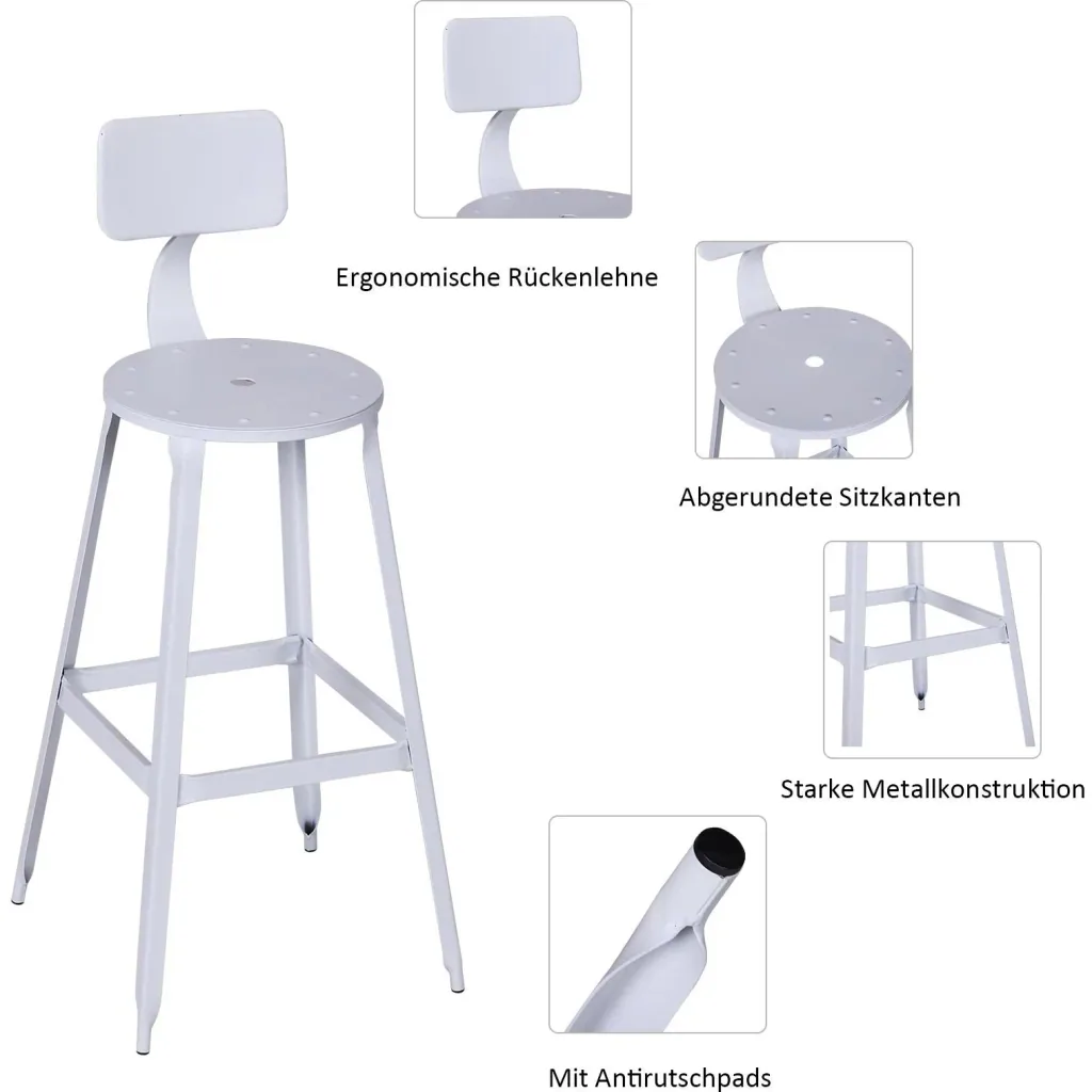 2er-Set Barhocker Bistrostuhl Küchenhocker Metallhocker mit Antirutschpads mit Rückenlehne
