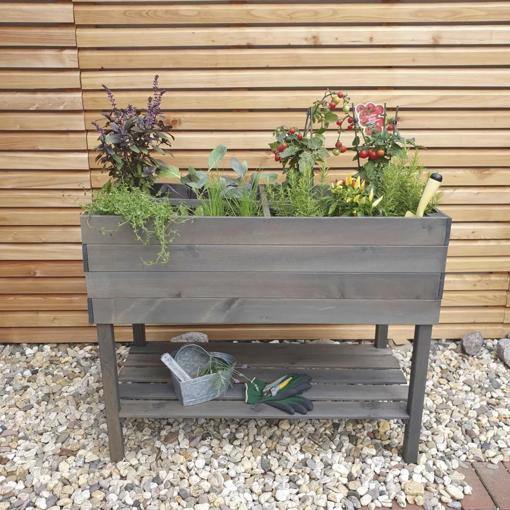 Balkon-Kräuterbeet auf Beinen, grau