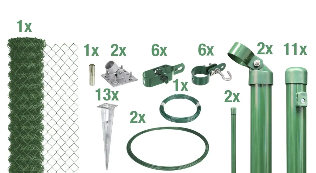 Maschendrahtzaun als Zaun-Komplettset, mit Einschlagbodenhülse, grün, Höhe 175 cm, Länge 25 m