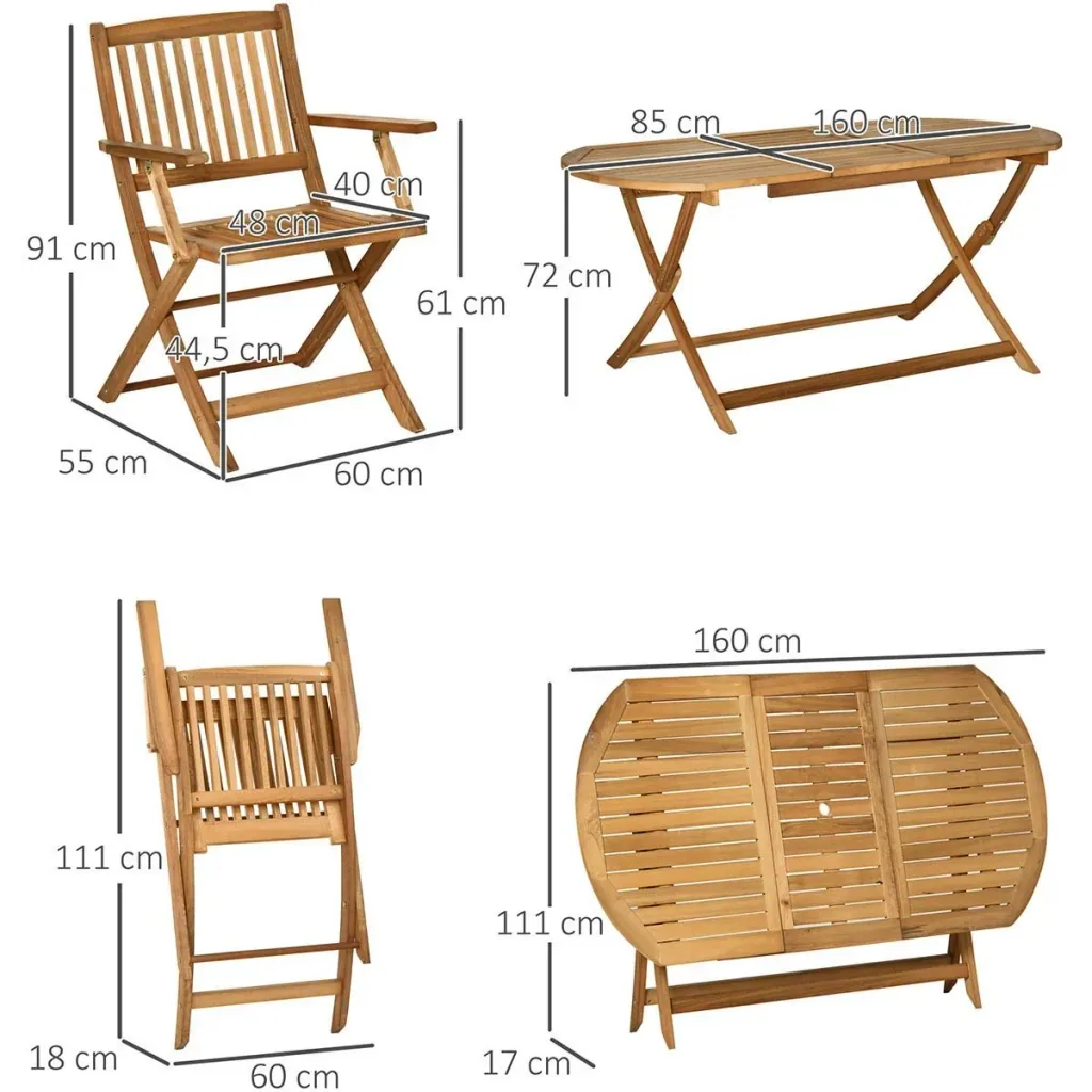 7-teiliges Gartenmöbel-Set mit Sonnenschirmöffnung im Tisch, Pappelholz, Farbe Teak