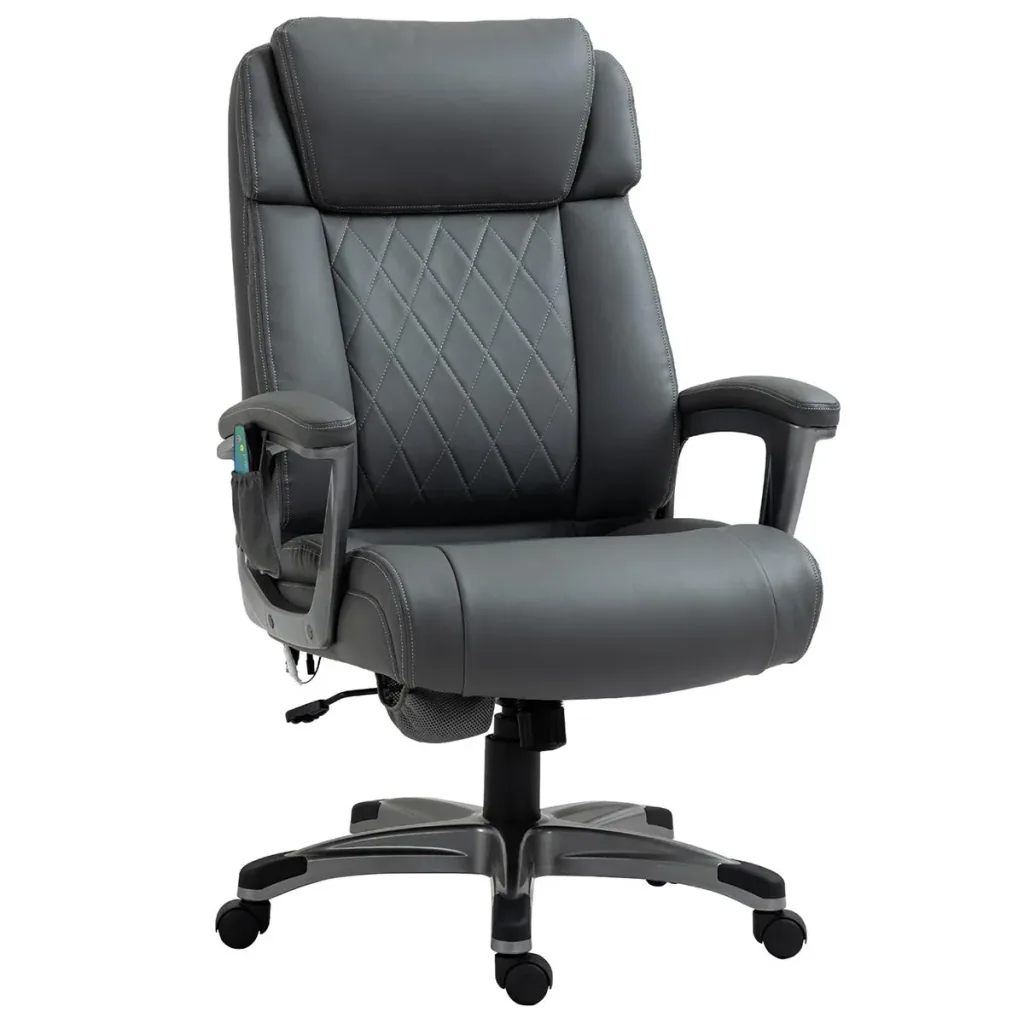Massage-Bürostuhl 6-Punkt-Massage-Drehstuhl aus Kunstleder mit gewölbter Kopfstütze und Armlehne Grau 70 x 76,5 x 114-12