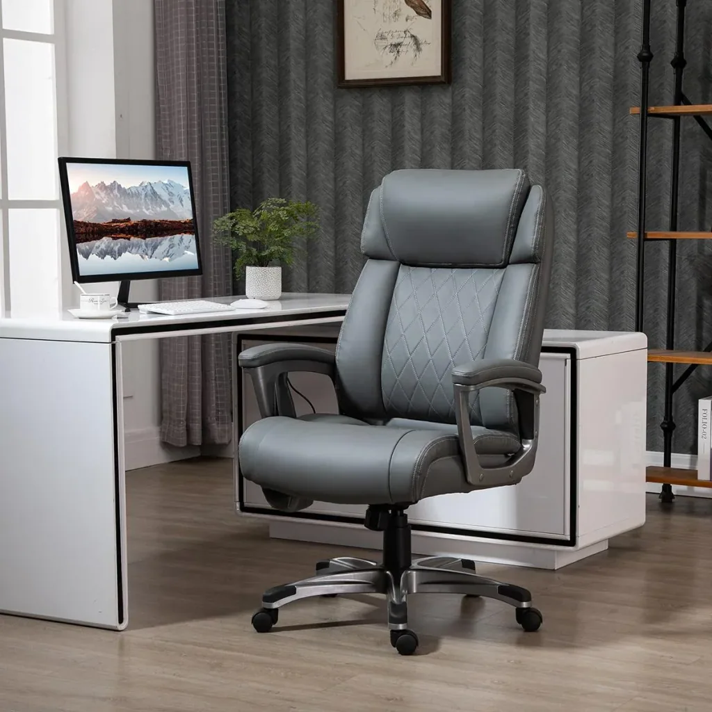 Massage-Bürostuhl 6-Punkt-Massage-Drehstuhl aus Kunstleder mit gewölbter Kopfstütze und Armlehne Grau 70 x 76,5 x 114-12