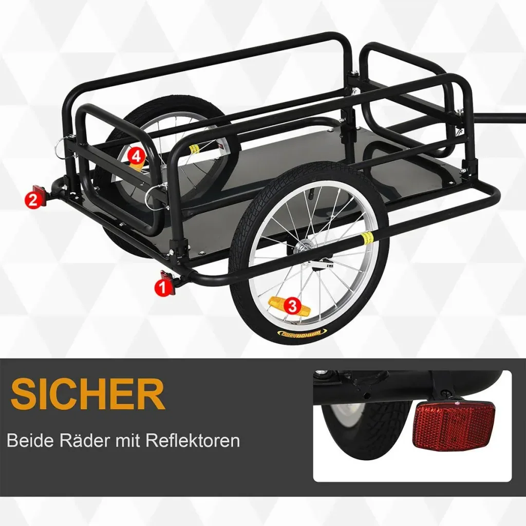 Fahrradanhänger Lastenanhänger für Fahrrad 40 kg Belastbarkeit Transportanhänger Handwagen Kupplung faltbar Stahl Schwar