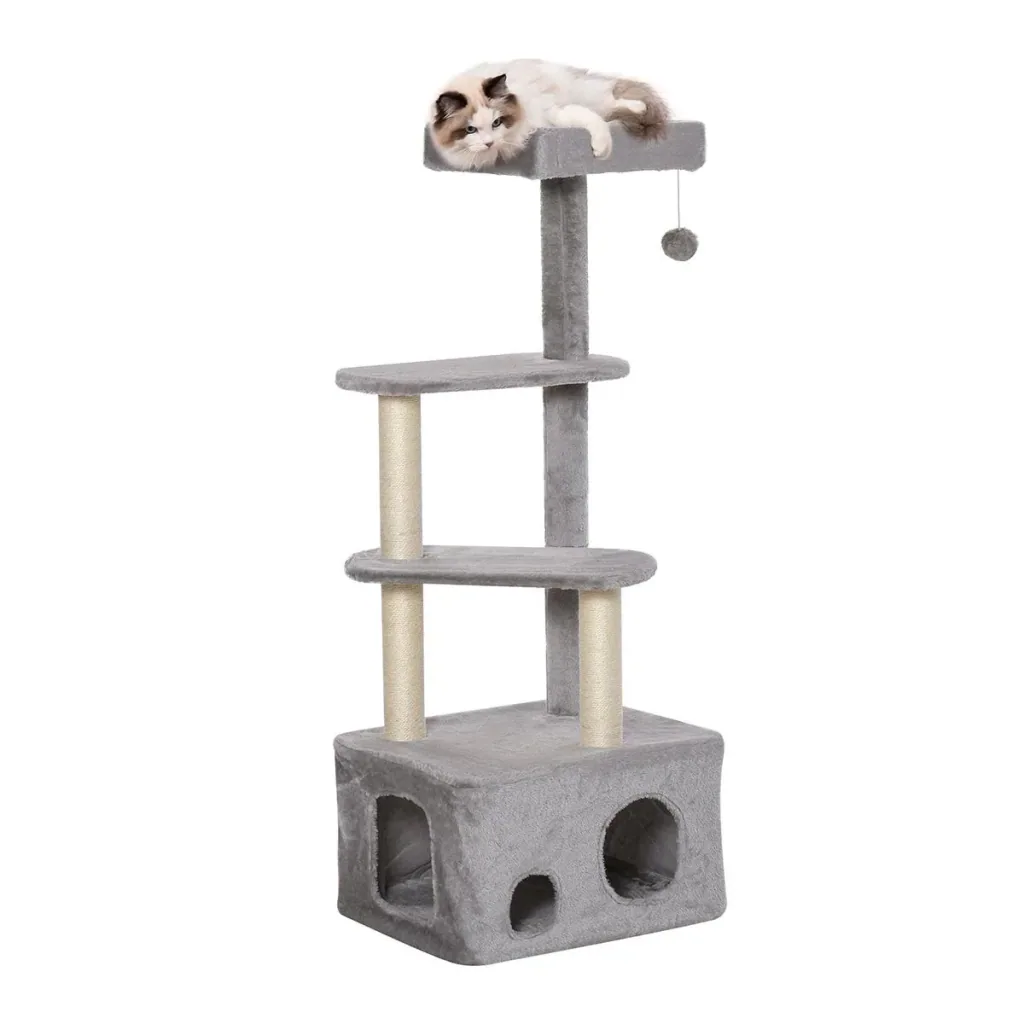 Kratzbaum mit Katzenhöhle Ballspielzeug Katzenbaum Kletterbaum für Katzen Mehrstufiges Multiaktivitätszentrum E1 MDF Sis