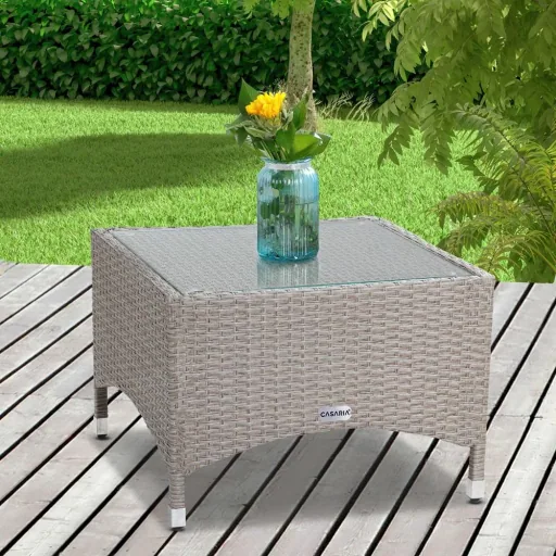 Polyrotan Beistelltisch Grau, 58 x 58 x 42 cm