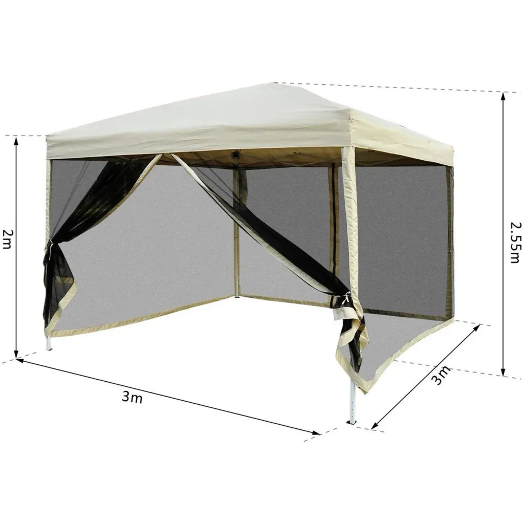 Faltpavillon Faltzelt mit Seitenwänden 3x3m Stahl Beige