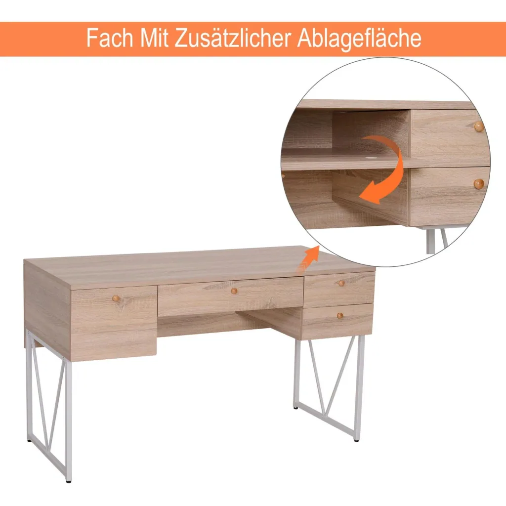 Schreibtisch Computertisch PC Laptop Bürotisch 3 x Schublade 1 x Ablage