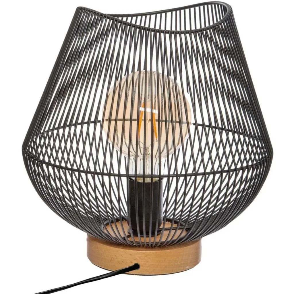 NL Tischleuchte mit Holzfuß - 28 cm - Schwarz