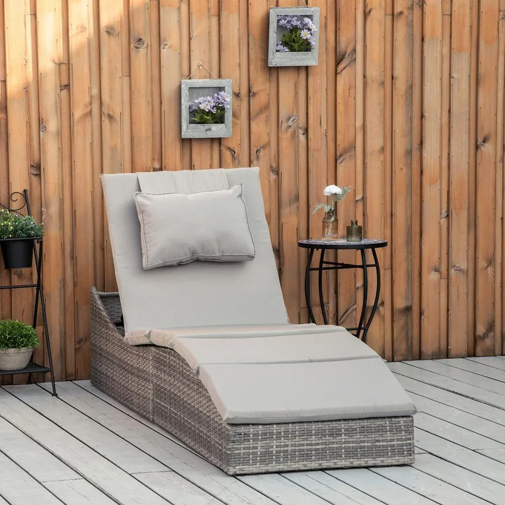 Faltbare Liege in Rattanoptik, hellgrau, 200 x 60 x 40 cm