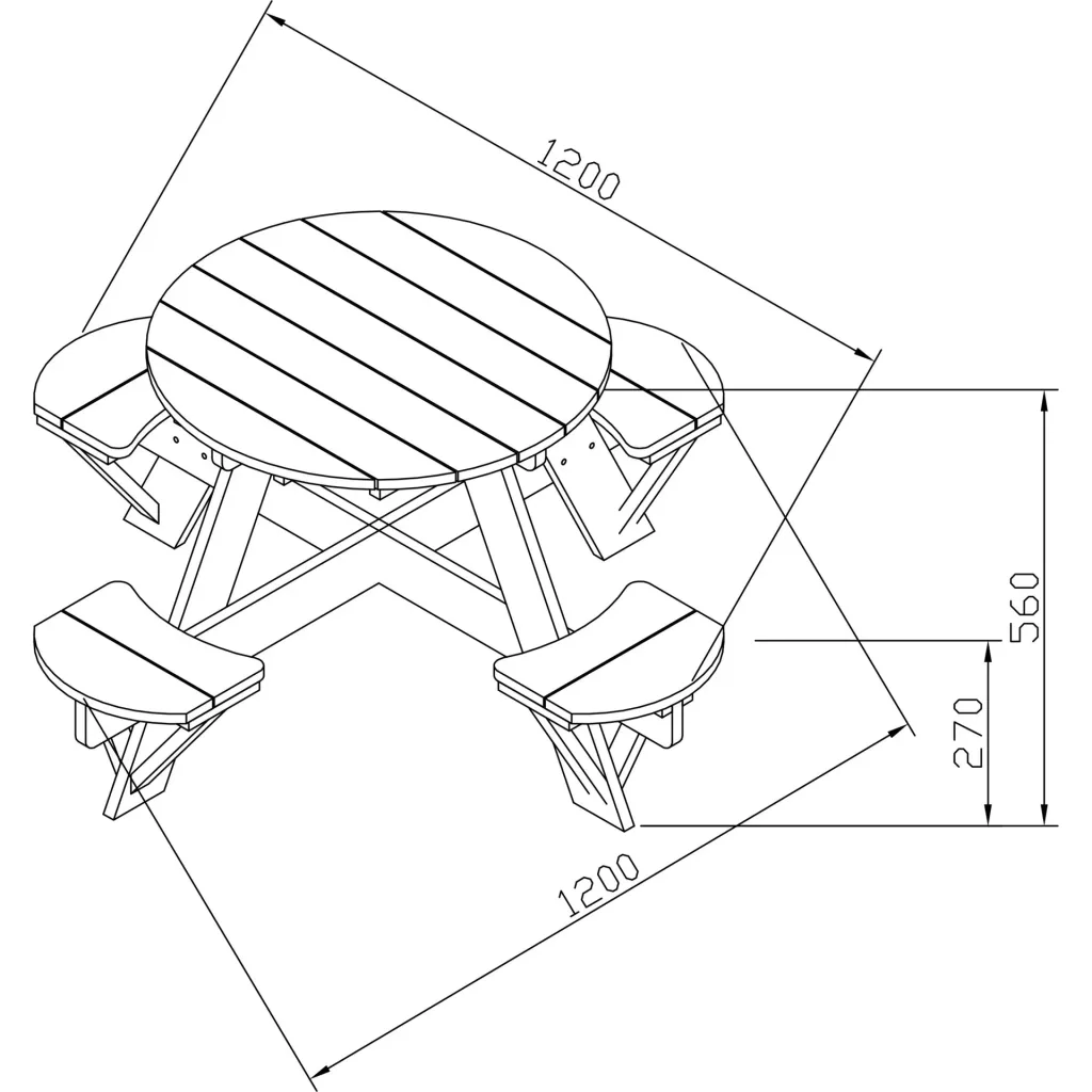 UFO Picknicktisch Rund Braun/Weiß