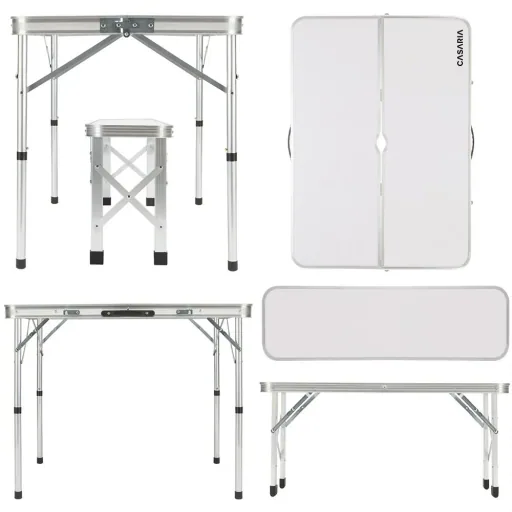 Campingbank 3 Stück weiß Aluminium klappbar