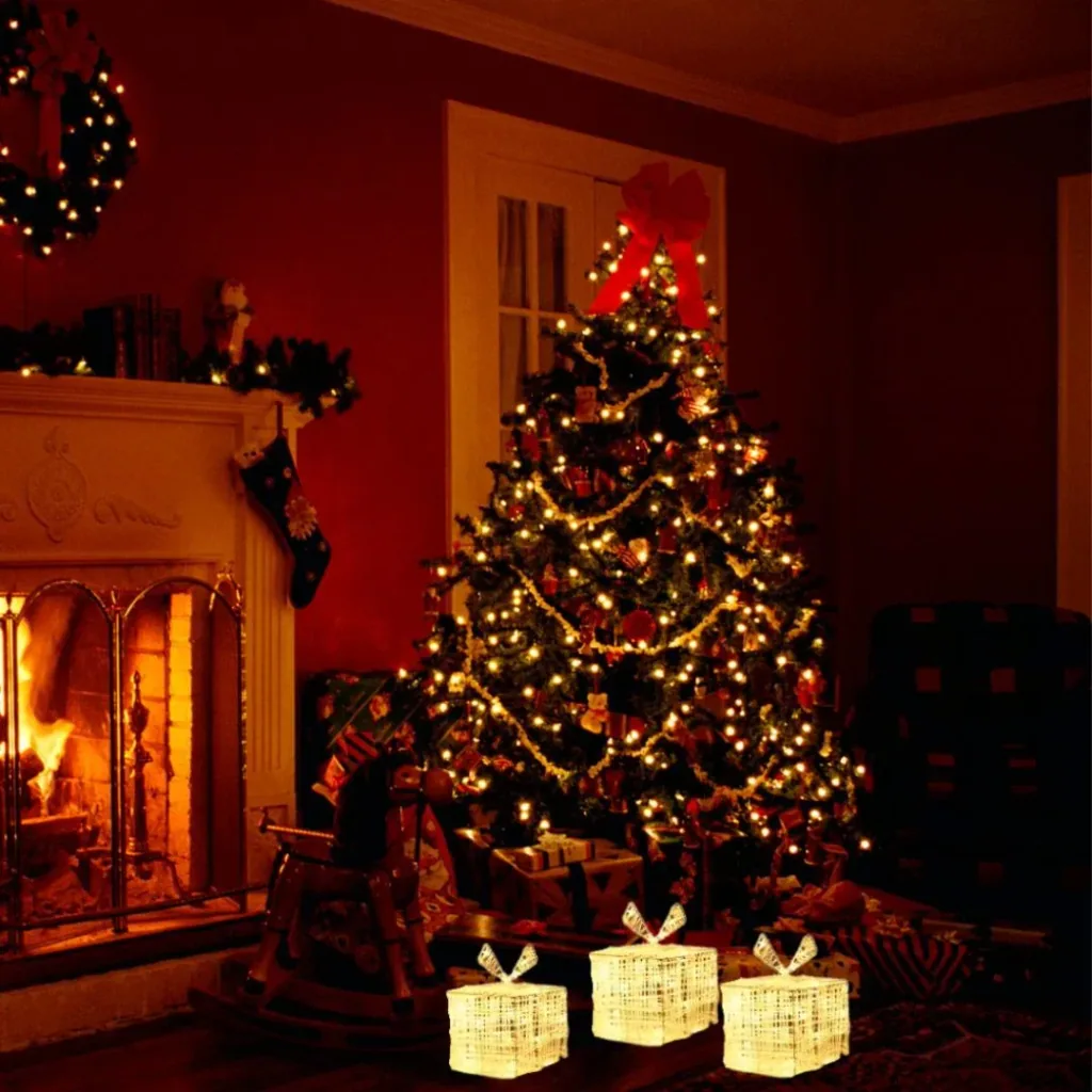SET aus 3 beleuchteten Geschenkboxen - 30 LED - 15 cm hoch