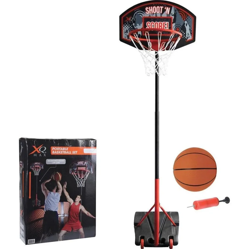 XQ Max Basketball-Set - Basketball-Standard - Verstellbar von 1,38 m bis 2,5 m - Ø 45 cm - Schwarz/Orange - Metall